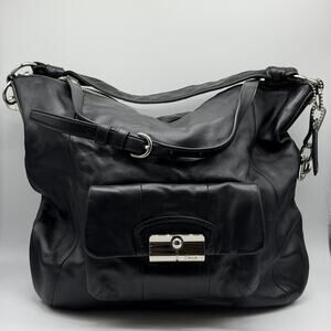 Coach 14769 Kristin Slouch Shoulder Bag Hobo Black Leather Silver Strap Dust Adj